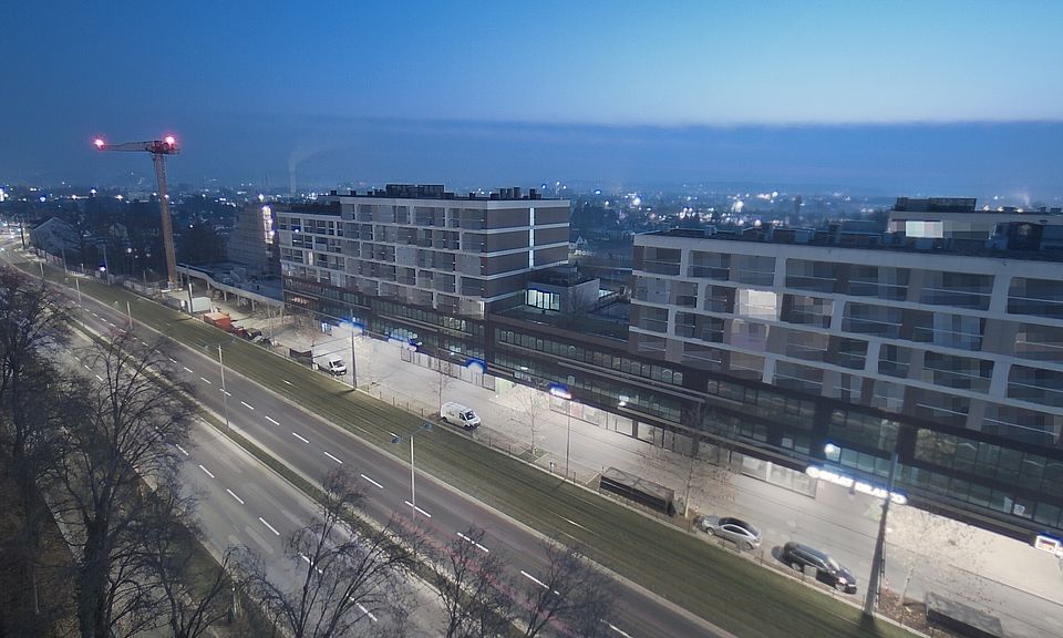 Livebild Baukamera 4 - Webcam 'Gesamtansicht Nordwest' - Baustelle Stadtteil Brauquartier, Graz-Puntigam (ca. 5 Minuteninterval)