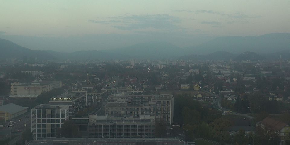 Livebild Baukamera 1 - Webcam 'Gesamtpanorama vom Kamin der Brauerei' - Baustelle Stadtteil Brauquartier, Graz-Puntigam (ca. 5 Minuteninterval)