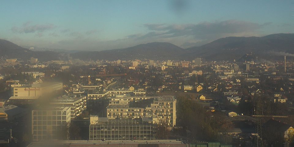 Livebild Baukamera 1 - Webcam 'Gesamtpanorama vom Kamin der Brauerei' - Baustelle Stadtteil Brauquartier, Graz-Puntigam (ca. 5 Minuteninterval)