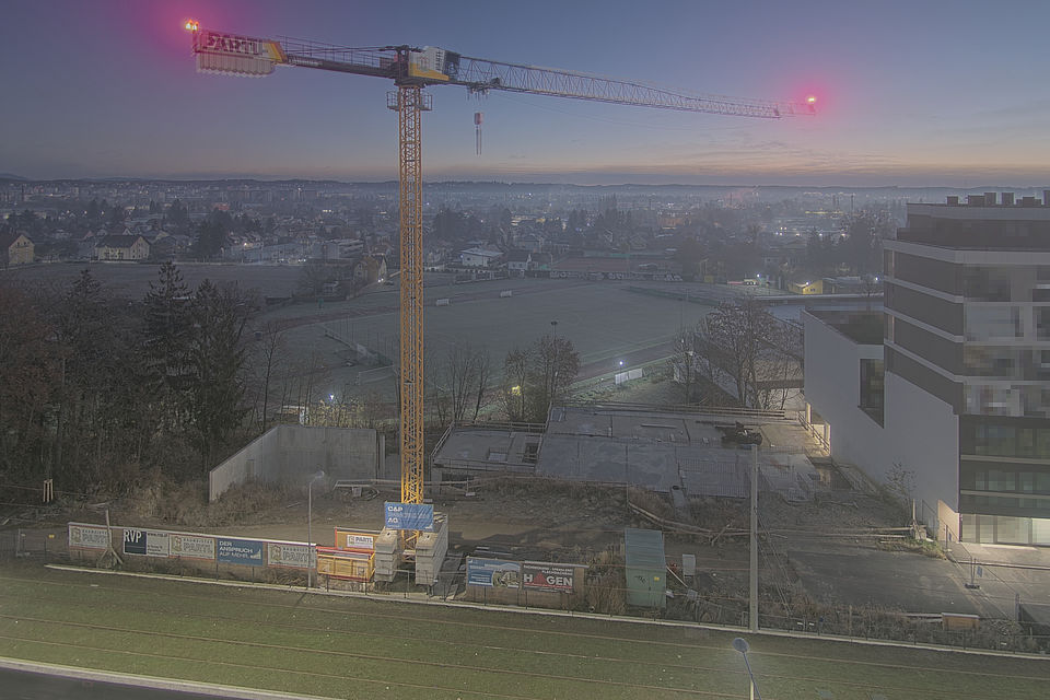 Livebild Baukamera 5 - Webcam 'Gesamtansicht Westseite Bauteil 09' - Baustelle Stadtteil Brauquartier, Graz-Puntigam (ca. 5 Minuteninterval)