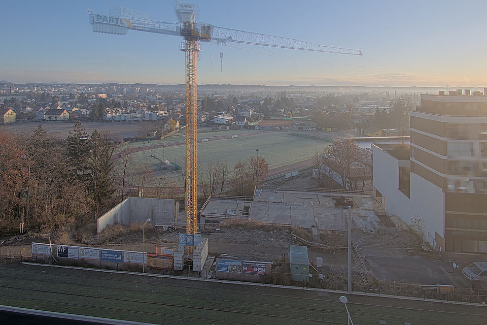 Livebild Baukamera 5 - Webcam 'Gesamtansicht Westseite Bauteil 09' - Baustelle Stadtteil Brauquartier, Graz-Puntigam (ca. 5 Minuteninterval)