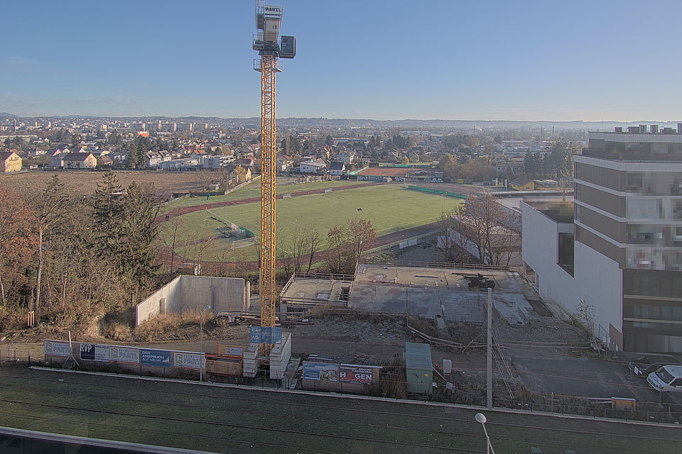 Livebild Baukamera 5 - Webcam 'Gesamtansicht Westseite Bauteil 09' - Baustelle Stadtteil Brauquartier, Graz-Puntigam (ca. 5 Minuteninterval)