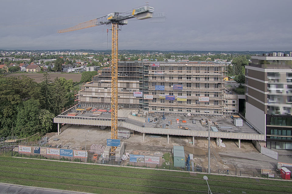 Livebild Baukamera 5 - Webcam 'Gesamtansicht Westseite Bauteil 09' - Baustelle Stadtteil Brauquartier, Graz-Puntigam (ca. 5 Minuteninterval)